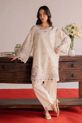 BrandsInn-2PIECE DHANAK EMBROIDERED SHIRT WITH DHANAK EMB SLEEVES-BI-15024