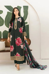 BrandsInn-3PC-SHAMOZE SILK PRINTED EMB SHIRT WITH SILK PRINTED DUPATTA AND SILK TROUSER-BI-9013