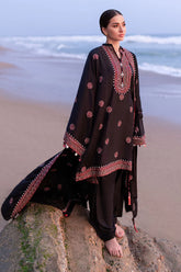 BrandsInn-3PC DHANAK EMBROIDERED SHIRT WITH DHANAK EMBROIDERED SHAWL AND TROUSER BI-4336