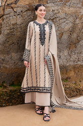 BrandsInn-3PC DHANAK EMBROIDERED SHIRT WITH DHANAK EMBROIDERED SHAWL AND TROUSER BI-4337