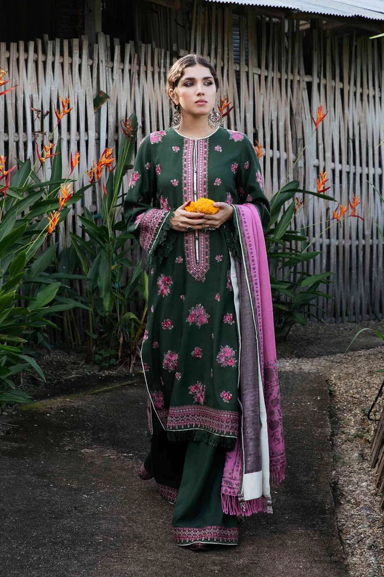 BrandsInn-3PC KHADDAR EMBROIDERD SHIRT WITH COUTRAI PRINTED SHAWL AND EMB TROUSER-BI-4144