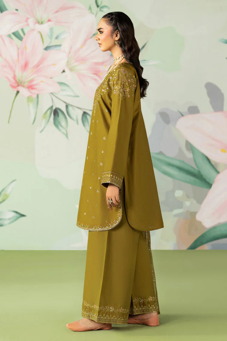 BrandsInn-3PC DHANAK SEQUIN EMBROIDERED SHIRT WITH COTTON NET EMBROIDERED DUPATTA AND TROUSER-B-4194