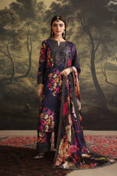 BrandsInn-3PC SHAMOZE SILK PRINTED EMBROIDERED SHIRT WITH SOFT SILK PRINTED EMB DUPATTA & EMB TROUSER-BI-1725
