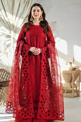 BrandsInn-3PC LAWN CHIKAANKARI EMBROIDERED SHIRT WITH CHIFFON PRINTED EMB DUPATTA AND TROUSER-BI-4665