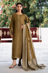 BrandsInn-3PC DHANAK EMBROIDERED SHIRT WITH COURTRAI PRINTED SHAWL & TROUSER-BI-4376