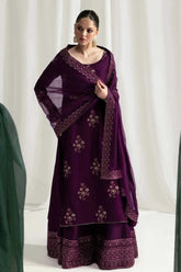 BrandsInn-3PC HANDMADE EMBELLISHED SILK EMBROIDERED SHIRT WITH BAMBER CHIFFON DUPATTA AND TROUSER-BI-4879