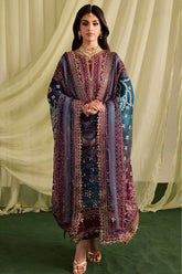 NUREH-3PC LAWN DIGITAL PRINTED EMBROIDERED SHIRT WITH CHUNRI PRINTED EMB DUPATTA AND DYED TROUSER-BI-018