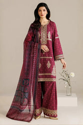 BrandsInn-3PC LAWN PRINTED EMBROIDERED SHIRT WITH BLOSSOM PRINT DUPATTA AND PRINT EMB TROUSER-BI-005