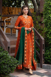 BrandsInn-FROCK 3PC LAWN EMBROIDERED SHIRT WITH CHIFFON EMBROIDERED DUPATTA AND TROUSER-BI-4858