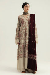 BrandsInn-3PC DHANAK EMBROIDERED SHIRT WITH DHANAK EMBROIDERED SHAWL AND TROUSER-BI-4396
