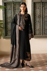 BrandsInn-3PC DHANAK EMBROIDERED SHIRT WITH COURTRAI PRINTED SHAWL & TROUSER-BI-4389