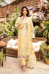 BrandsInn-3PC LAWN CHIKANKARI EMBROIDERED SHIRT WITH KHADDI NET EMBROIDERED DUPATTA AND TROUSER-BI-4729