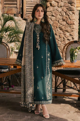 BrandsInn-3PC DHANAK EMBROIDERED SHIRT WITH COUTRAI PRINTED SHAWL AND TROUSER-BI-5322