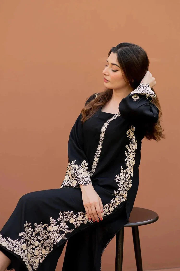 BrandsInn-2PC DHANAK EMBROIDERED SHIRT WITH DHANAK EMBROIDERED SLEEVES-BI-118
