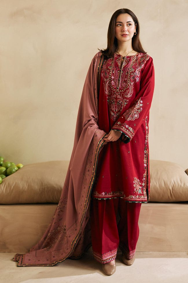 BrandsInn-3PC LAWN EMBROIDERED SHIRT COUTURE WITH MONARK PRINT DUPATTA AND TROUSER-BI-168