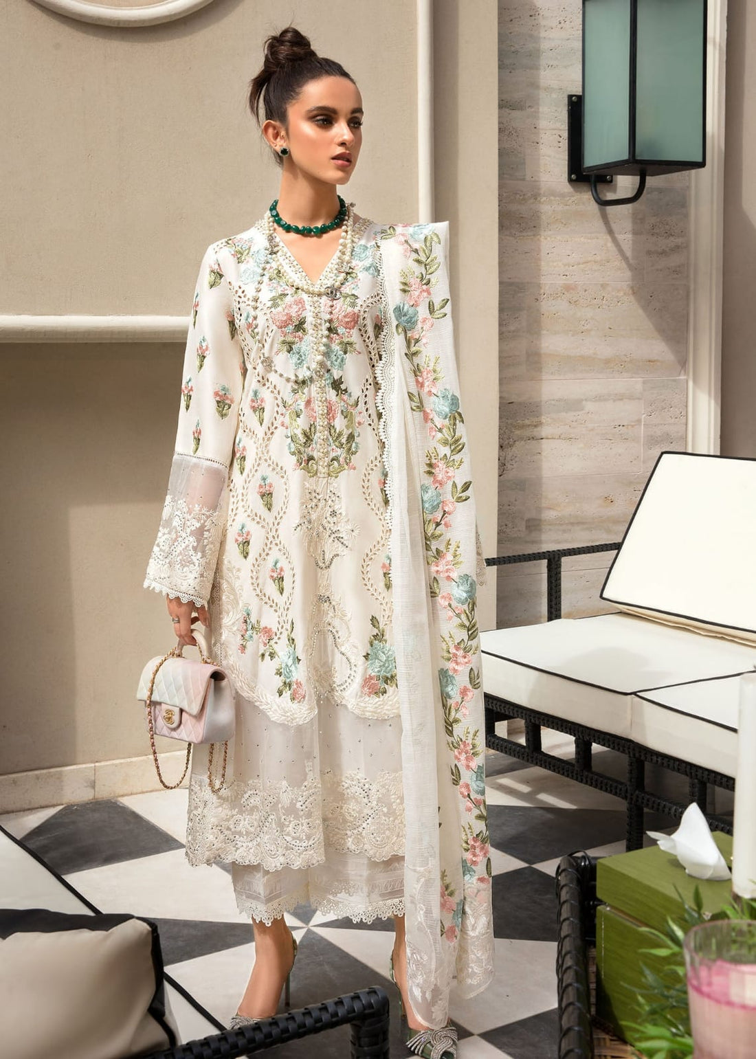 BrandsInn-3PC LAWN SHIRT EMBROIDERED WITH CHIFFON EMBROIDERED DUPATTA-BI-203