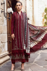 BrandsInn - 3PC DHANAK EMBROIDERED SHIRT WITH COUTURE WOOL PRINT SHAWL AND DHANAK TROUSER-BIC-4007