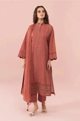 BrandsInn-3PC DHANAK EMBROIDERED SHIRT WITH BAMBER CHIFFON EMBROIDERED DUPATTA-BI-4167