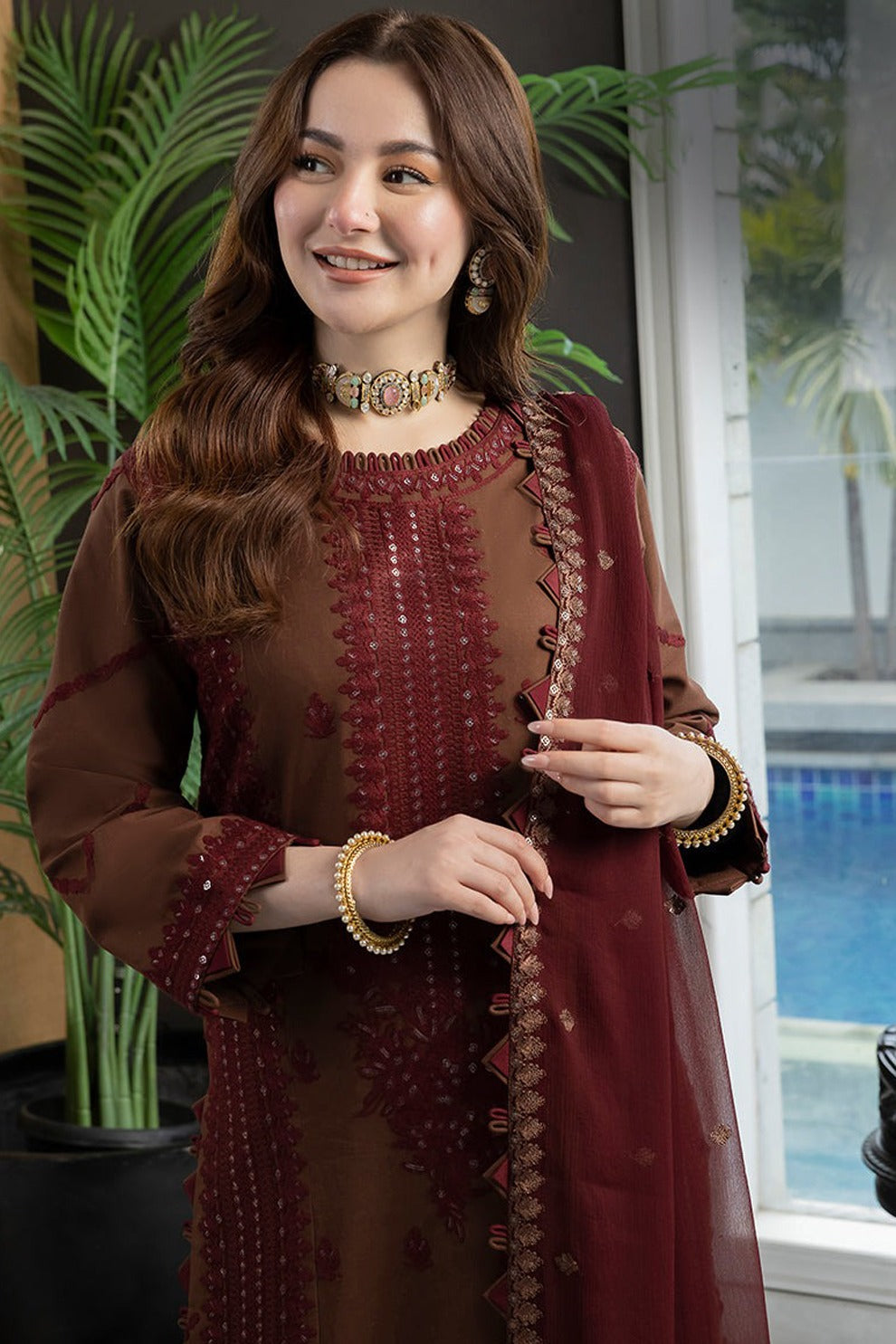 BrandsInn-3PC LAWN EMBROIDERED SHIRT WITH BAMBER CHIFFON EMBROIDERED DUPATTA AND TROUSER-BI-116