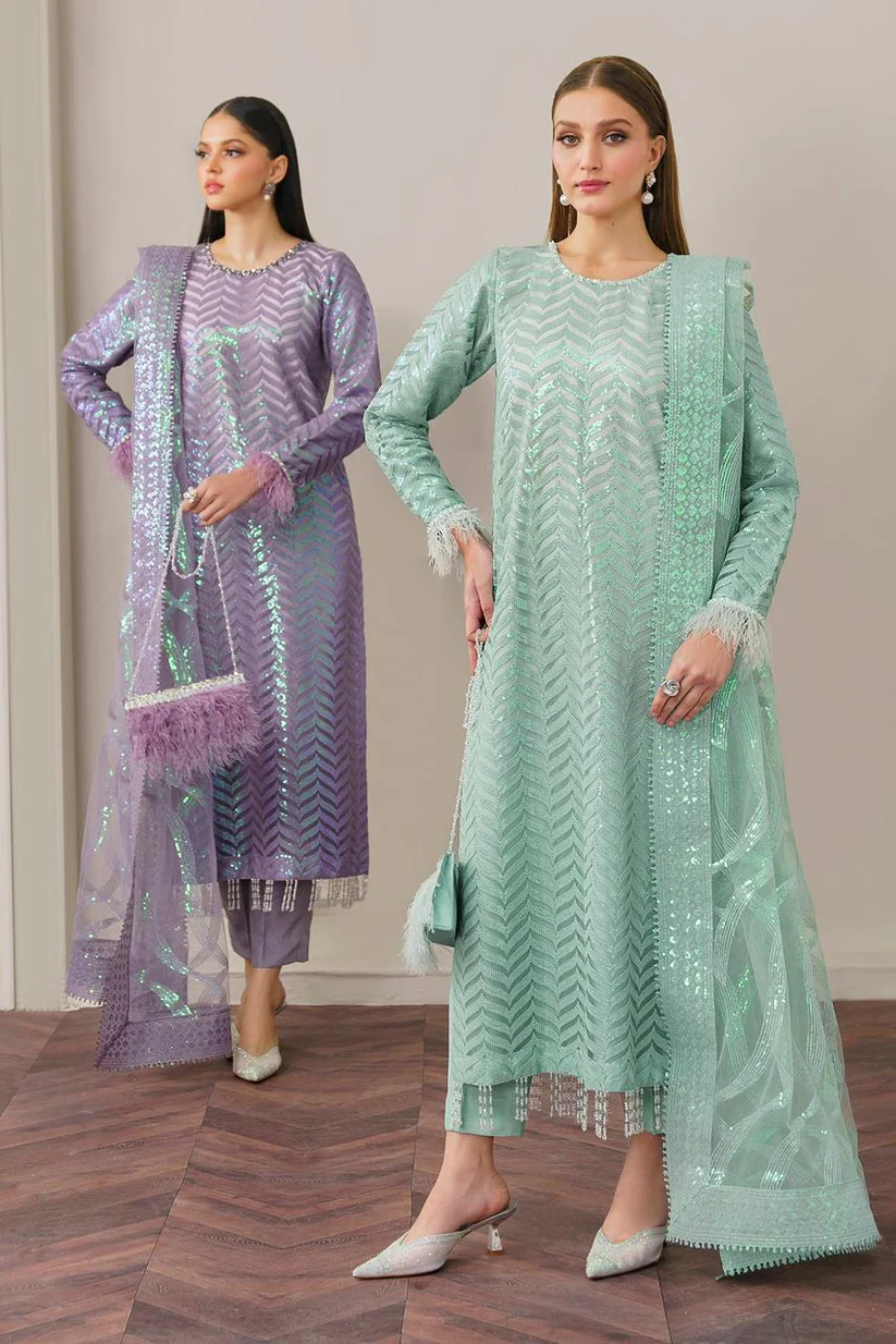 BrandsInn- ORGANZA 3PC SEQUENCE EMBROIDERED SHIRT WITH ORGANZA SEQUENCE EMBROIDERED DUPATTA WITH SILK TROUSER -BI-438