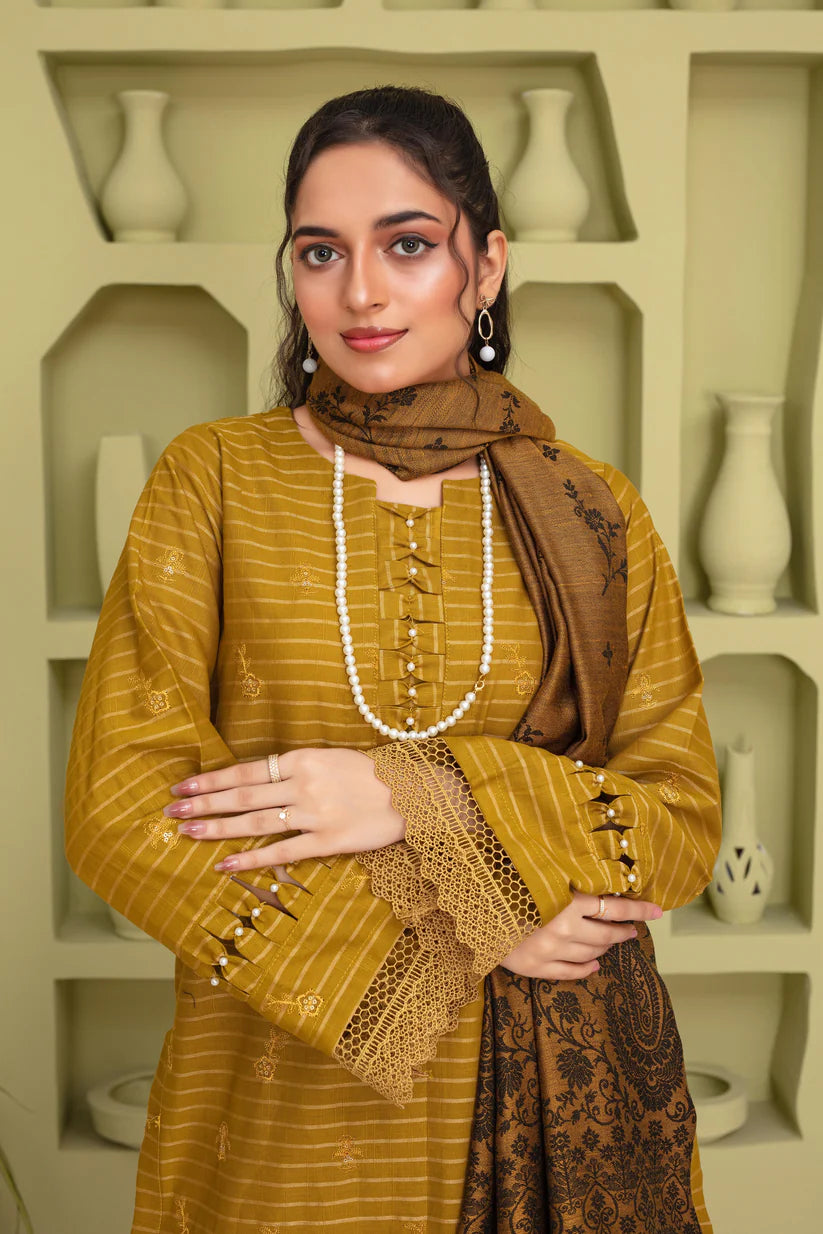 BRANDSINN-3PC KHADAR CUTWORK EMBROIDERED SHIRT WITH KASHMIRI JACQUARD WOOL SHAWL-BI-4052