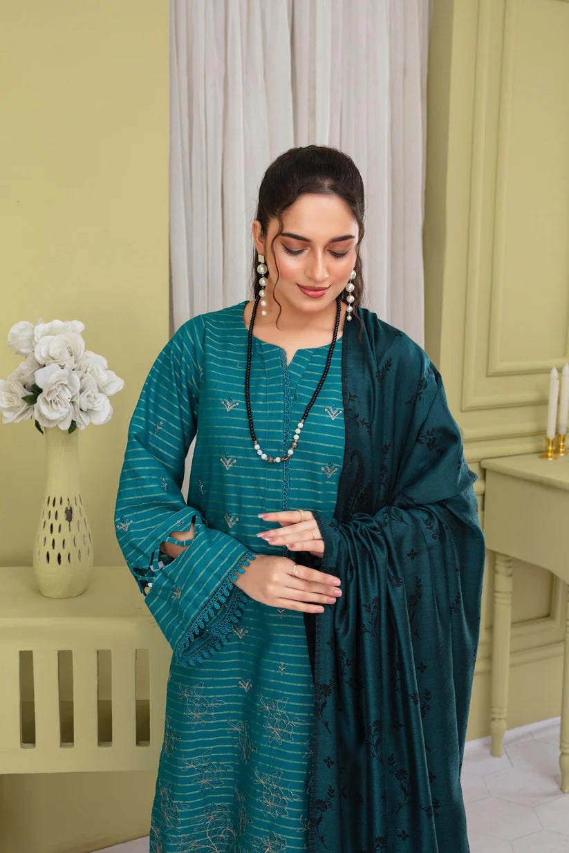 BRANDSINN-3PC KHADAR CUTWORK EMBROIDERED SHIRT WITH KASHMIRI JACQUARD WOOL SHAWL-BI-4051