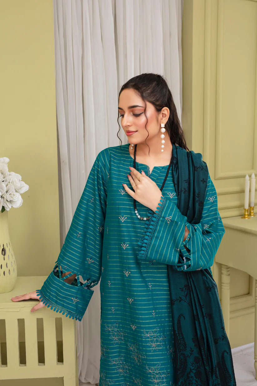 BRANDSINN-3PC KHADAR CUTWORK EMBROIDERED SHIRT WITH KASHMIRI JACQUARD WOOL SHAWL-BI-4051
