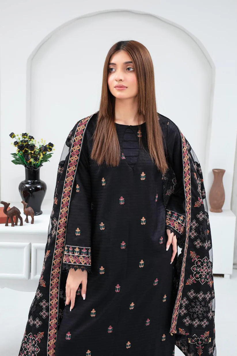 BRANDS INN-3PC DHANAK EMBROIDERED SHIRT WITH HEAVY CUTWORK EMBROIDERED DHANAK SHAWL AND TROUSER-BI-4065