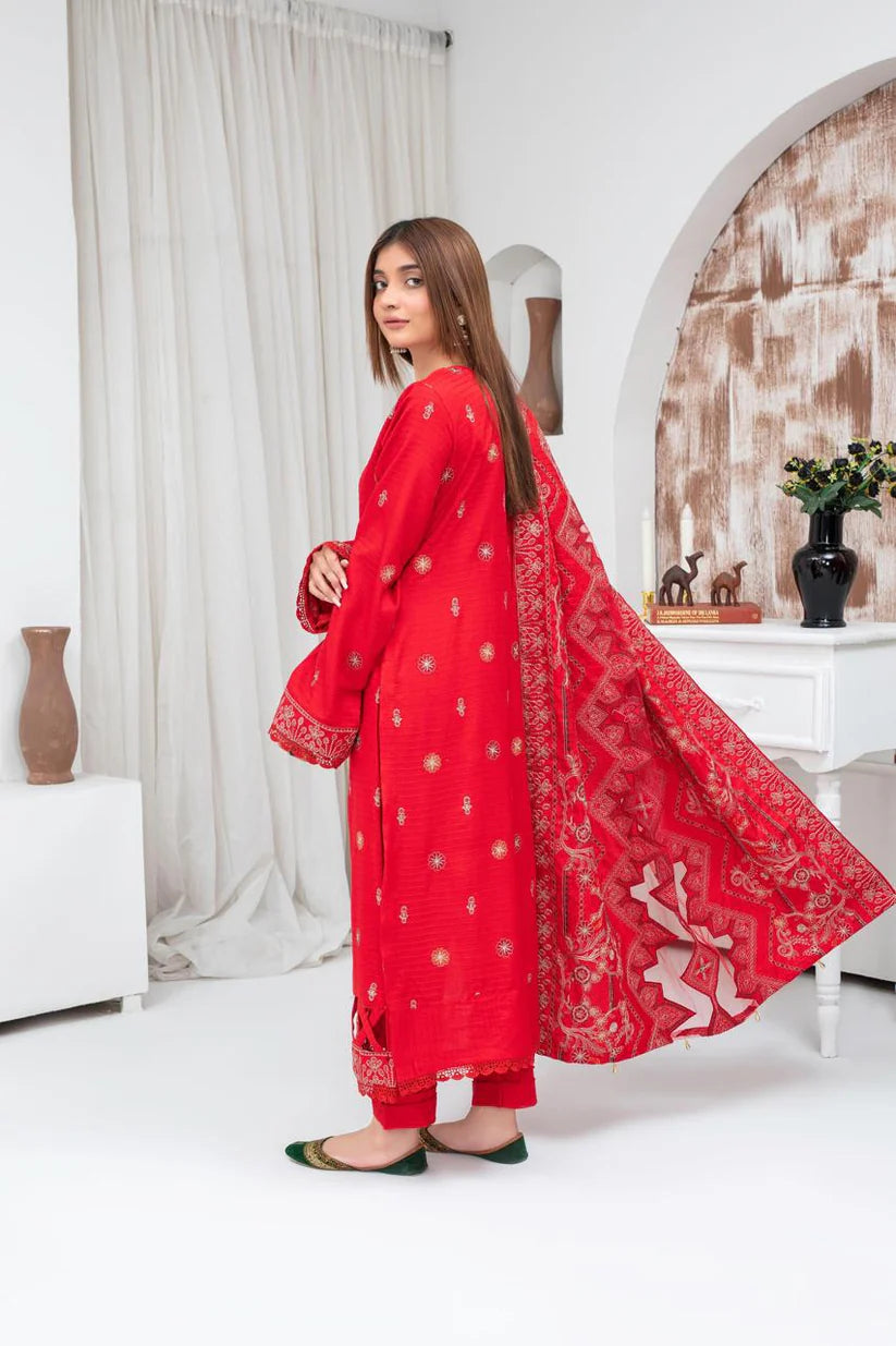 BRANDS INN-3PC DHANAK EMBROIDERED SHIRT WITH HEAVY CUTWORK EMBROIDERED DHANAK SHAWL AND TROUSER-BI-4118
