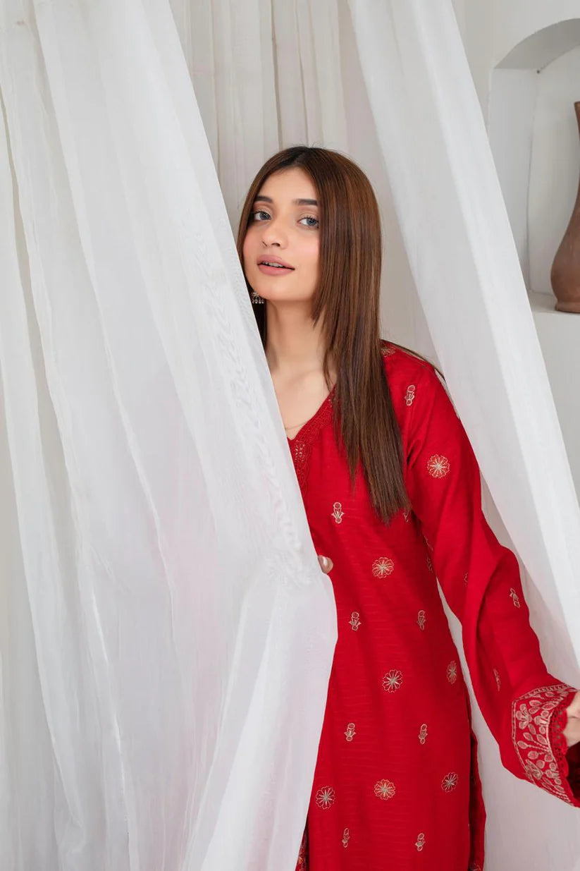 BRANDS INN-3PC DHANAK EMBROIDERED SHIRT WITH HEAVY CUTWORK EMBROIDERED DHANAK SHAWL AND TROUSER-BI-4118