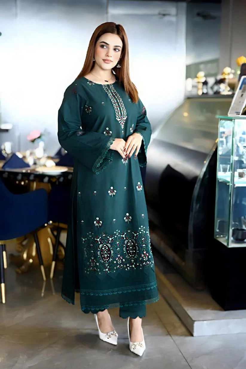 BRANDSINN-3PC KHADDAR CUTWORK EMBROIDERED SHIRT WITH KASHMIRI JACQUARD WOOL SHAWL-BI-4031