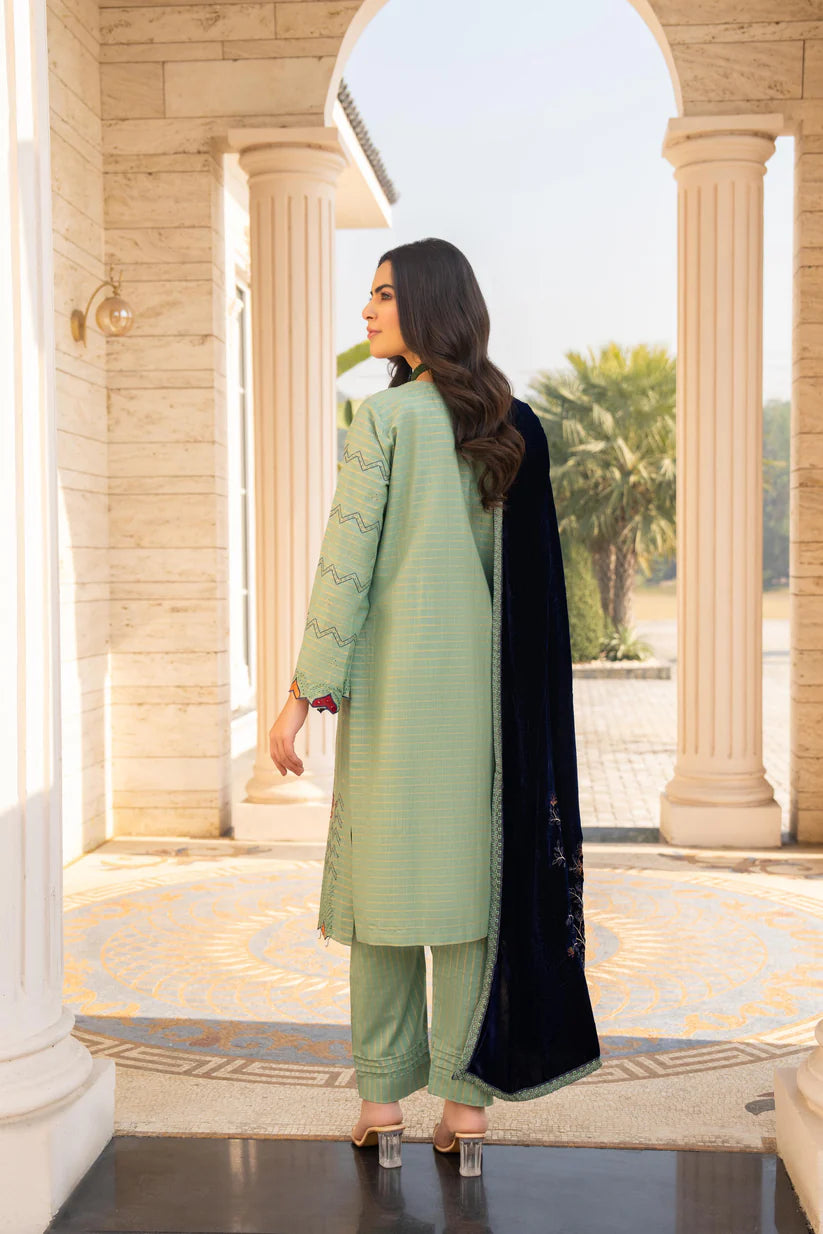 BRANDSINN-3PC KHADDAR EMBROIDERED SHIRT WITH VELVET EMBROIDERED READY TO WEAR SHAWL-BI-4044