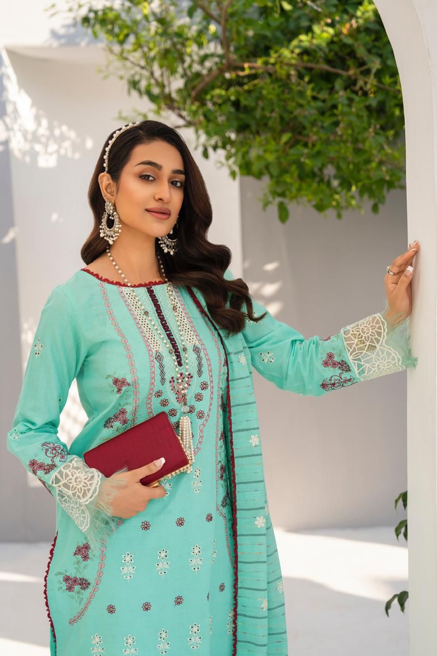 BRANDSINN-3PC LAWN EMBROIDERED SHIRT WITH LAWN EMBROIDERED READY TO WEAR DUPATTA-BI-138