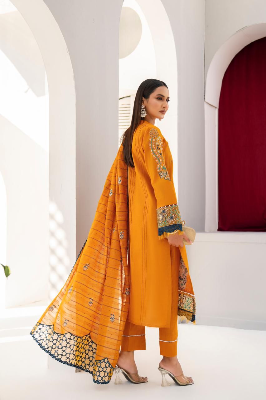 BRANDSINN-3PC LAWN EMBROIDERED SHIRT WITH LAWN EMBROIDERED READY TO WEAR DUPATTA-BI-140