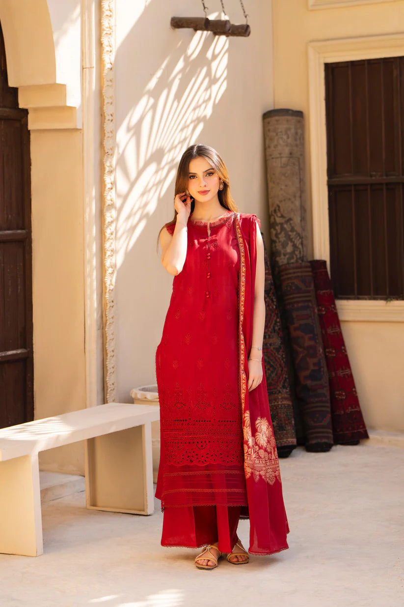 MIRAKHI-3PC LAWN CHIKENKARI EMBROIDERED SHIRT WITH LAWN JAQUARD PRINT DUPATTA-BI-193