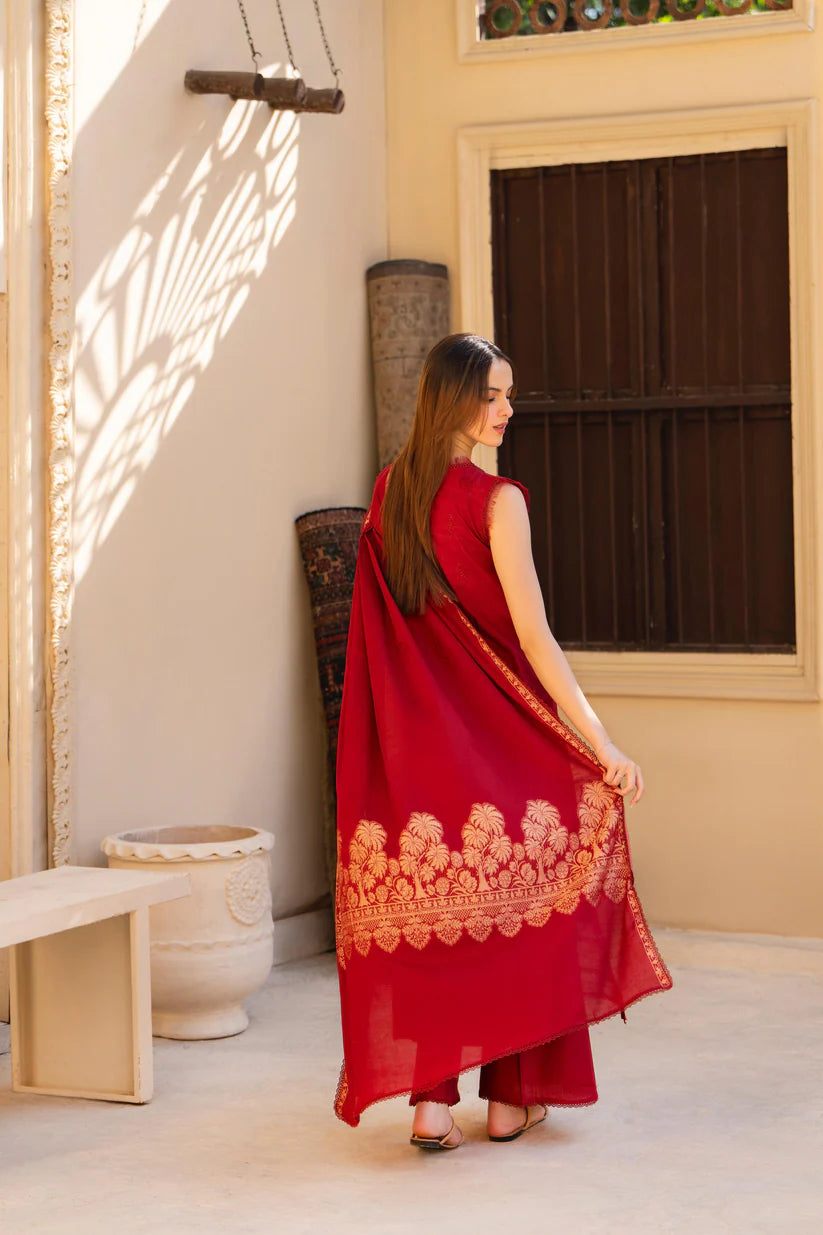 MIRAKHI-3PC LAWN CHIKENKARI EMBROIDERED SHIRT WITH LAWN JAQUARD PRINT DUPATTA-BI-193