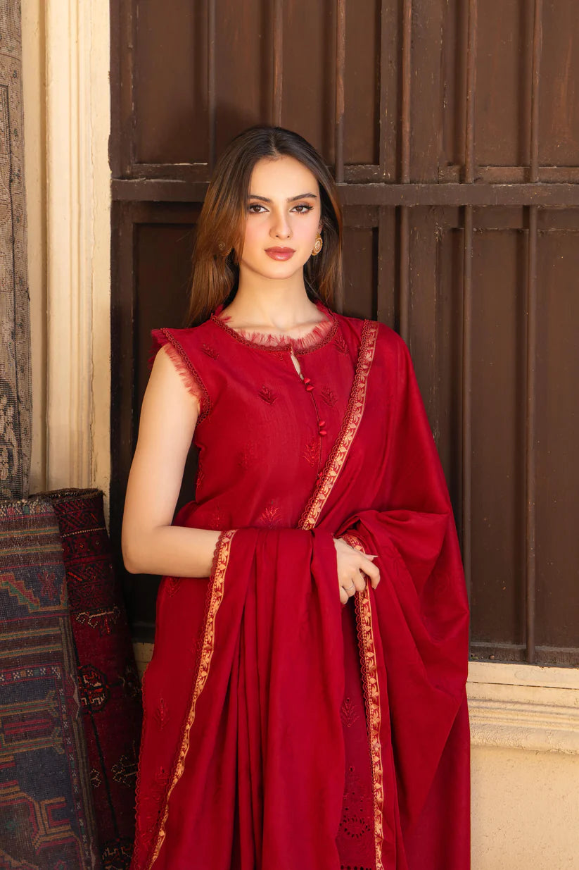 MIRAKHI-3PC LAWN CHIKENKARI EMBROIDERED SHIRT WITH LAWN JAQUARD PRINT DUPATTA-BI-193