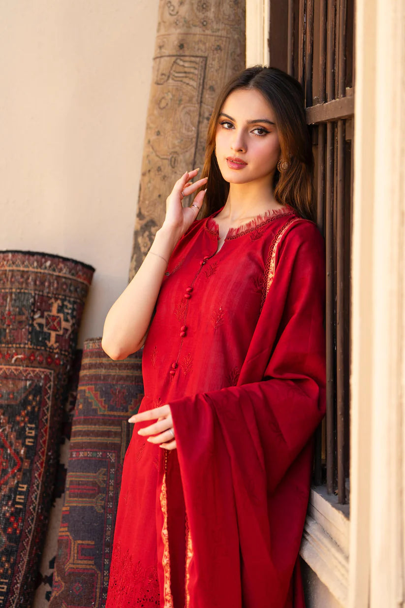 MIRAKHI-3PC LAWN CHIKENKARI EMBROIDERED SHIRT WITH LAWN JAQUARD PRINT DUPATTA-BI-193