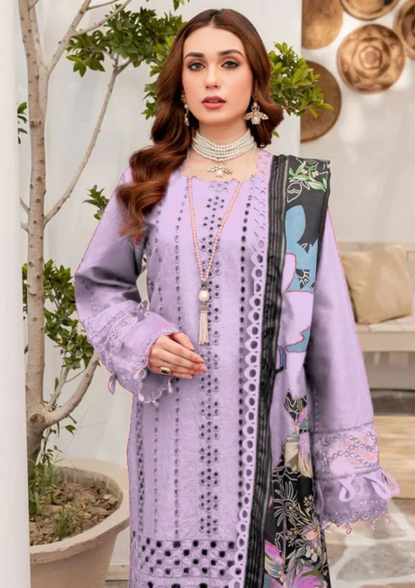 BrandsInn-3PC CHIKENKAARI LAWN EMBROIDERED SHIRT WITH MONARK PRINT DUPATTA AND TROUSER-BI-396
