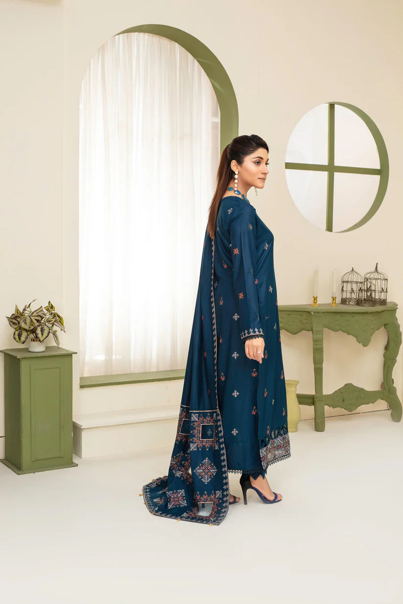 BRANDS INN-3PC DHANAK EMBROIDERED SHIRT WITH HEAVY CUTWORK EMBROIDERED DHANAK SHAWL AND TROUSER-BI-4126