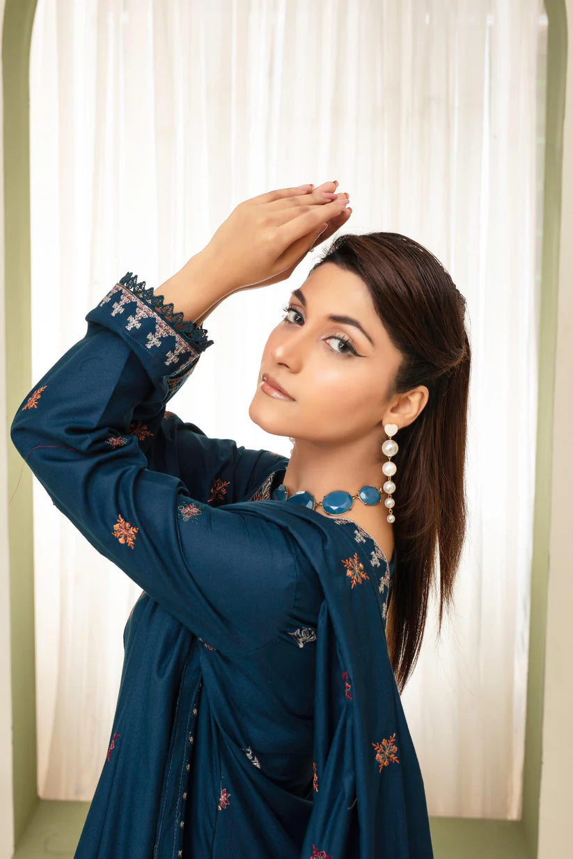 BRANDS INN-3PC DHANAK EMBROIDERED SHIRT WITH HEAVY CUTWORK EMBROIDERED DHANAK SHAWL AND TROUSER-BI-4126