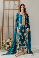 BrandsInn-3PC DHANAK EMBROIDERED SHIRT WITH BAMBER CHIFFON DUPATTA AND TROUSER-BI-4245