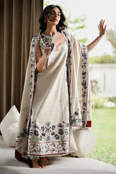 BrandsInn-3PC KARANDI EMBROIDERED SHIRT WITH KARANDI EMBROIDERED SHAWL AND TROUSER-BI-4333