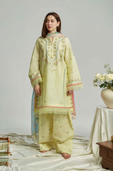BrandsInn-3PC LAWN EMBROIDERED SHIRT WITH CHIFFON PRINTED DUPATTA & EMB TROUSER-BI-4650