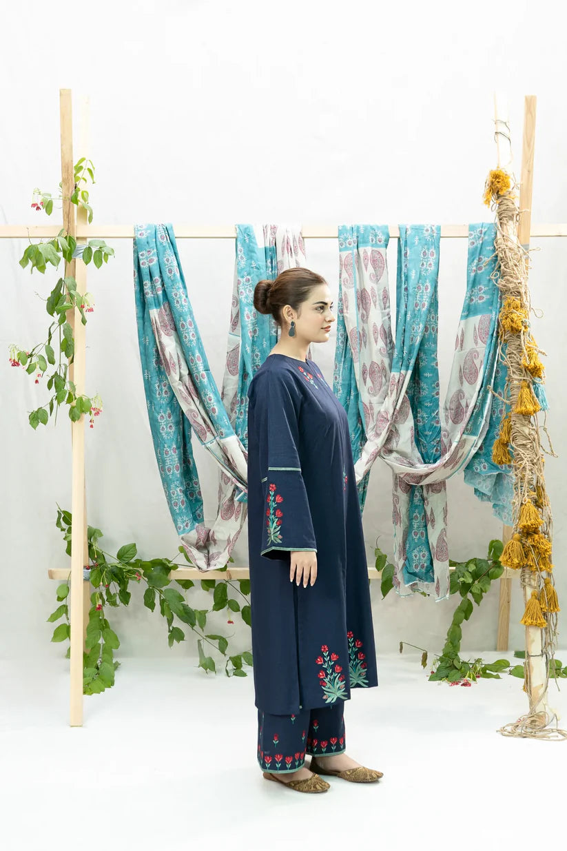 BrandsInn-2PC DHANAK EMBROIDERED SHIRT WITH DHANAK EMBROIDDERED TROUSER-BI-4125