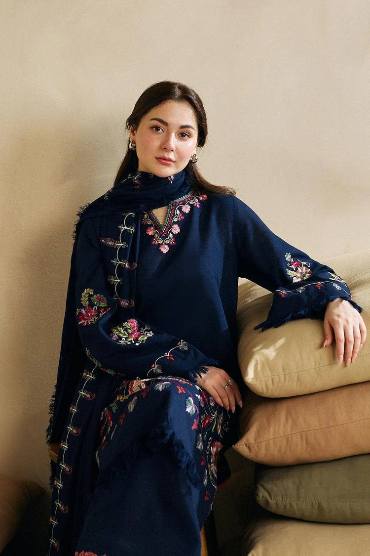 BrandsInn-3PC DHANAK EMBROIDERED SHIRT WITH DHANAK EMBROIDERED SHAWL AND EMB TROUSER-BI-4221