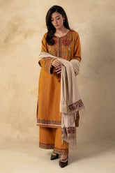BrandsInn- 3PC DHANAK EMBROIDERED SHIRT WITH DHANAK EMBROIDERED SHAWL AND EMB TROUSER-BI-4044