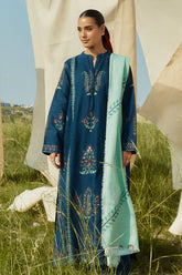 BrandsInn- 3PC KHADDAR EMBROIDERED SHIRT WITH COURTAI WOOL PRINT SHAWL AND TROUSER-BI-4063
