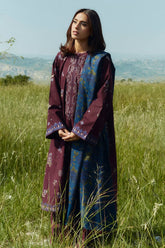 BrandsInn-3PC DHANAK EMBROIDERED SHIRT WITH COURTRAI WOOL PRINTED SHAWL AND TROUSER-BI-4045