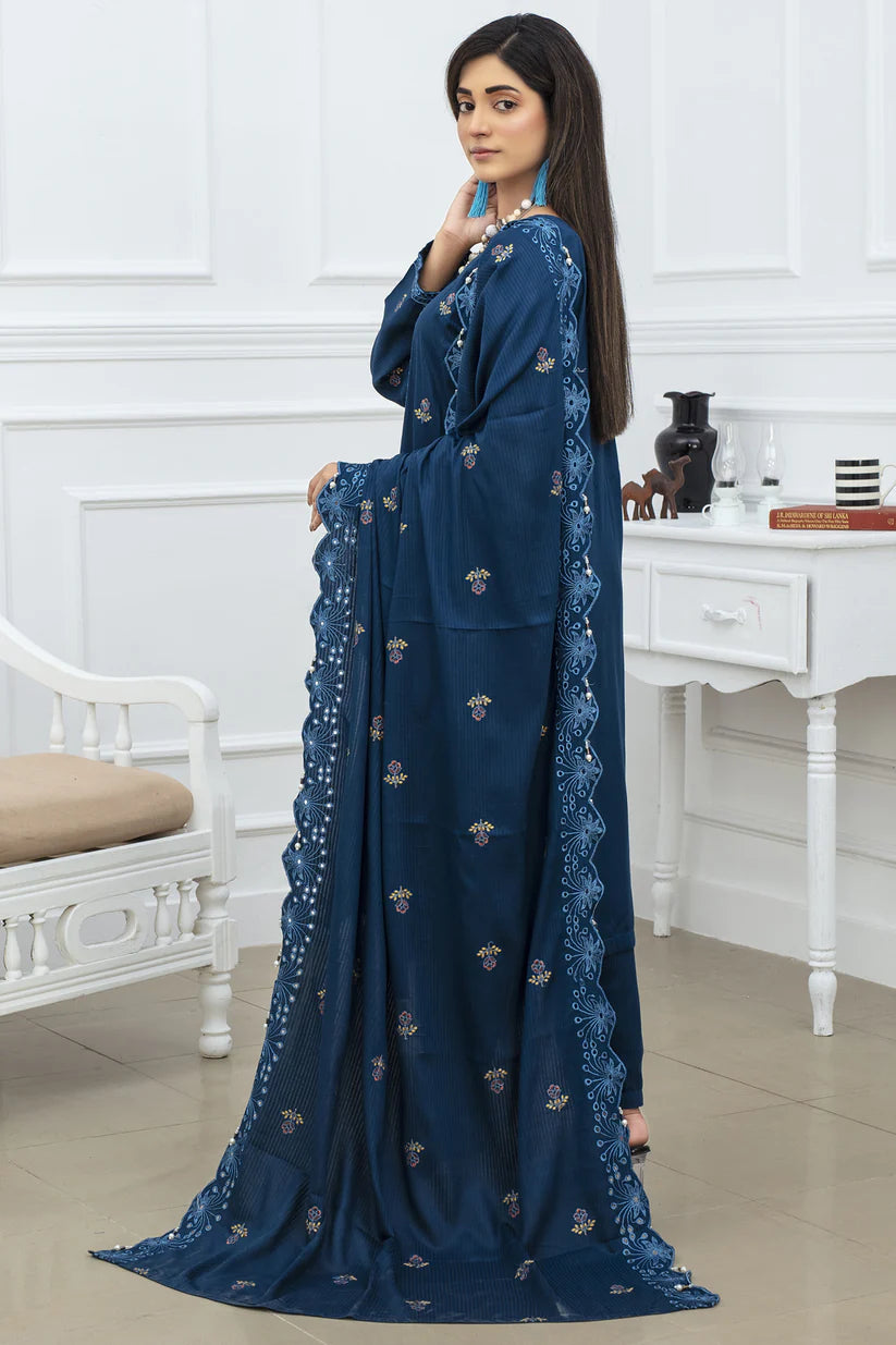 BRANDINN-3PC DHANAK EMBROIDRED SHIRT WITH DHANAK EMBROIDRED SHAWL AND TROUSER-BI-4071